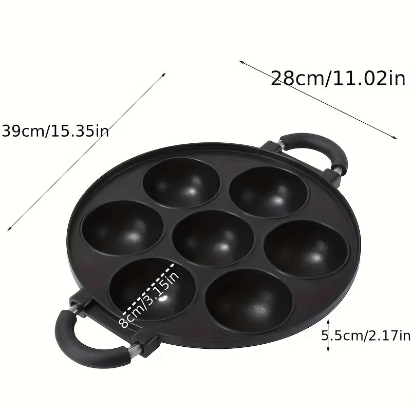 1 pieza, molde de torta de huevo de aleación de aluminio con 7 agujeros, antiadherente, para hacer bolas de pulpo, cocinero versátil, fácil de limpiar, diseño ahorrador de espacio para la cocina y actividades al aire libre, cocinero, forma redonda, molde