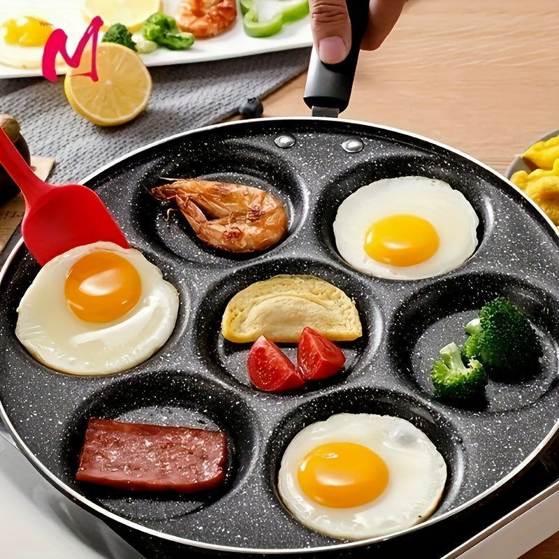 Paella Antiadherente de 7 Ranuras - Sartén Duradera para Desayuno con Hierro, Ideal para Panqueques, Salchichas y Alitas de Pollo - Utensilios Portátiles para Cocinar en Casa o Camping con Distribución Uniforme del Calor, Fácil Limpieza