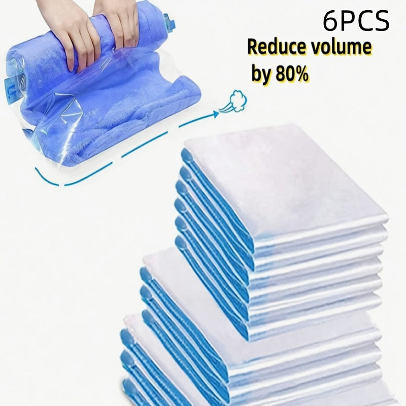 6pcs-Bolsas de Compresión Sin Bomba - Bolsas Ahorradoras de Espacio - No Necesita Vacío ni Bomba para Viajar - Ayudante de Almacenamiento Ahorra Espacio, Haz que Tu Viaje Sea Conveniente, Almacenamiento de Calcetines y Ropa para Viajar y en Casa