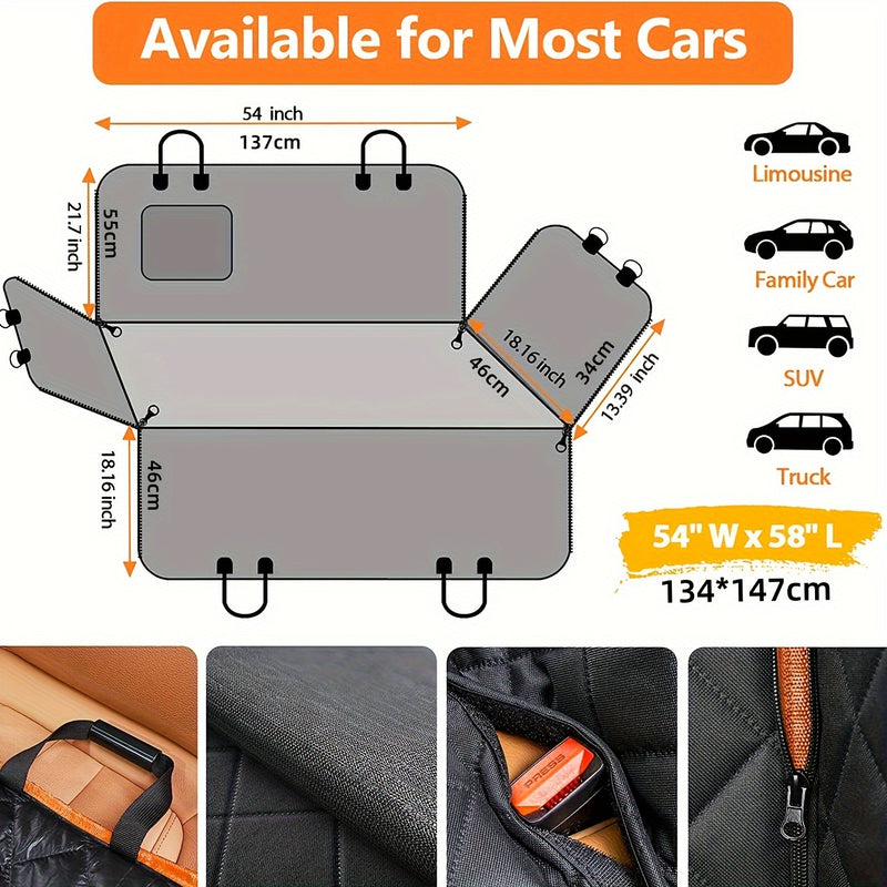 Fundas para Asientos de Perro Impermeables 600D - Hamaca Antideslizante y Resistente a Arañazos con Poliéster Suave, Ajuste Universal para Autos, Camionetas y SUVs, Protección para el Asiento Trasero