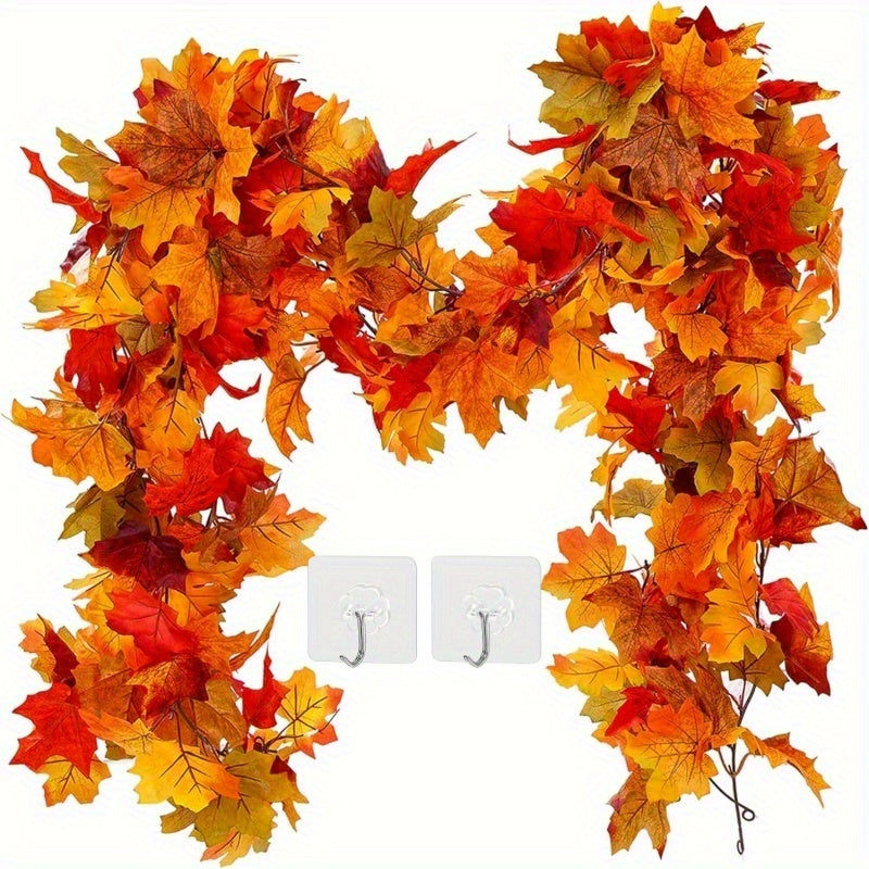 Juego de 3 piezas de Enredadera Artificial de Arce con Dos Ganchos Transparentes, Corona de Hojas Otoñales en 3D para Decoración Exterior de Acción de Gracias y Navidad, Sin Necesidad de Energía, Adorno Festivo para Jardín y Césped