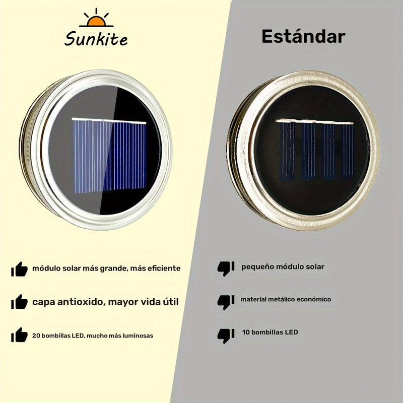 4/6pcs Luces de Hadas LED con Energía Solar, Luces de Cadena con Ganchos para Tapa de Tarro Mason - Ideales para Decoraciones Interiores y Exteriores, Navidad, Fiestas y Ambiente de Fiesta - Batería de Níquel Recargable, No Necesita Control Remoto, Luces