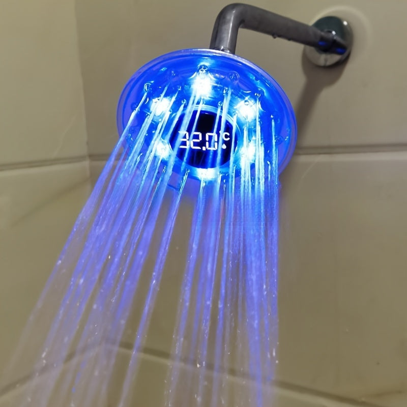 1 lámpara LED hidroeléctrica para montar en la pared, cabezal de ducha redondo de plástico sin terminar de 10.16 cm con control de temperatura, cambio de color y modo lluvia, alimentación hidroeléctrica ≤36V