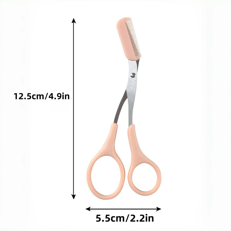 Tijeras para Cejas con Peine Incorporado de Acero Inoxidable - Herramienta de Precisión para el Cuidado con Mangos Rosas, Diseño Ambidiestro para Uso en Mano Derecha/Izquierda, Belleza Profesional y Doméstica, Construcción Metálica Duradera, Recortador d