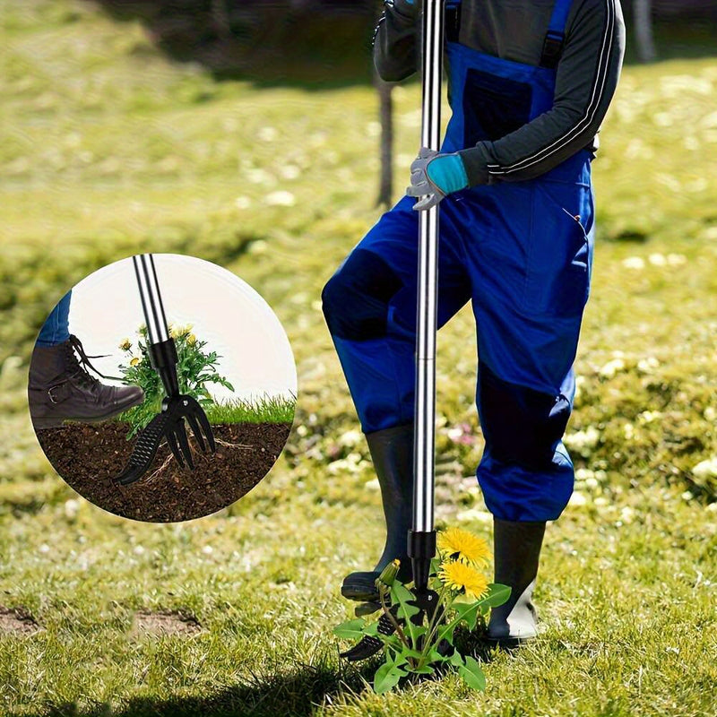 Herramienta manual para eliminar malezas de acero inoxidable - Mango ergonómico, diseño sin doblar para una eficiente eliminación de raíces, herramienta duradera para jardinería y cuidado de césped con construcción sólida, cortadora de malezas, mantenimi