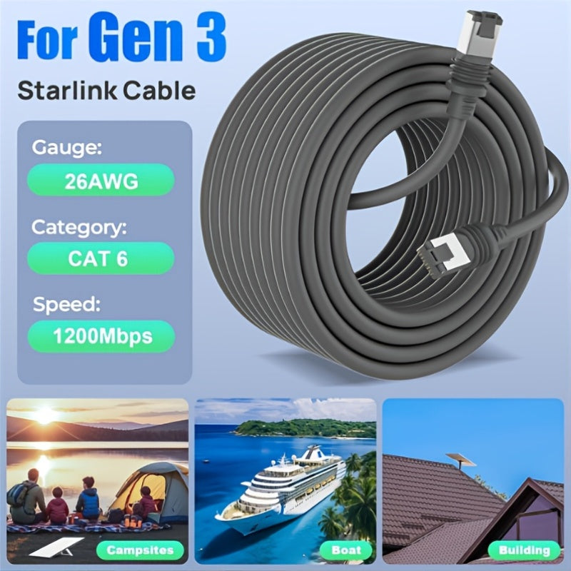 Adecuado para el router Starlink V3/Gen3, cable de extensión Star Chain, cable RJ45 impermeable, velocidad de transmisión de 1200 Mbps, se conecta a computadoras, longitud de reemplazo de 5 m o 10 m.