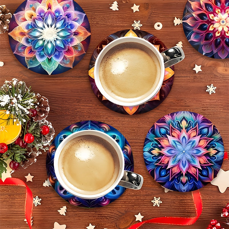 Juego de 6 Posavasos de Madera Mandala Coloridos - Perfecto para Café, Té y Bebidas - Protección Ideal para Mesas en Navidad, Halloween y San Valentín