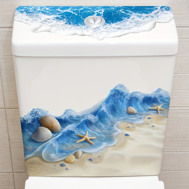 1 calcomanía para baño con tema de playa de verano, diseño de estrellas de mar y conchas, adhesivo para asiento y tanque del inodoro