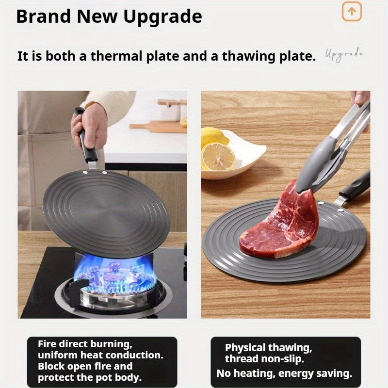 1pc Placa Difusora de Calor y Bandeja Descongeladora de Aluminio 24cm/28cm con Asas y Pinzas Antiescaldaduras - Descongelación Rápida, Protector para Estufa de Cocina, Conducción Térmica Rápida, Liberación de Presión Duradera, Fácil Limpieza, Compatible