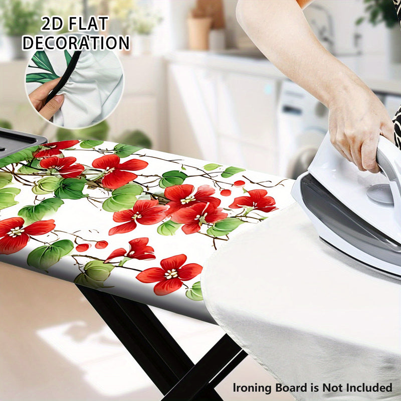Fundas Lavables para Tabla de Planchar con Decoración Floral - Flores Rojas Elegantes y Hojas Verdes, Ajuste Universal para la Mayoría de Mesas de Planchado Estándar, Accesorio para Sala de Lavandería, No Incluye Mesa, Diseño Vibrante, Fácil Instalación,