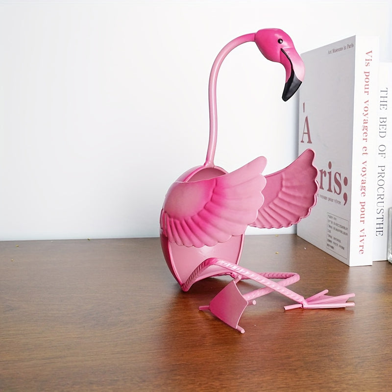 Soporte de vino de metal con forma de flamenco y soporte de vidrio - Creativo almacenamiento de botellas de vino rojo, diseño de ave divertido para decoración de escritorio, cocina y hogar, decoración única del hogar, diseño juguetón, construcción sólida.