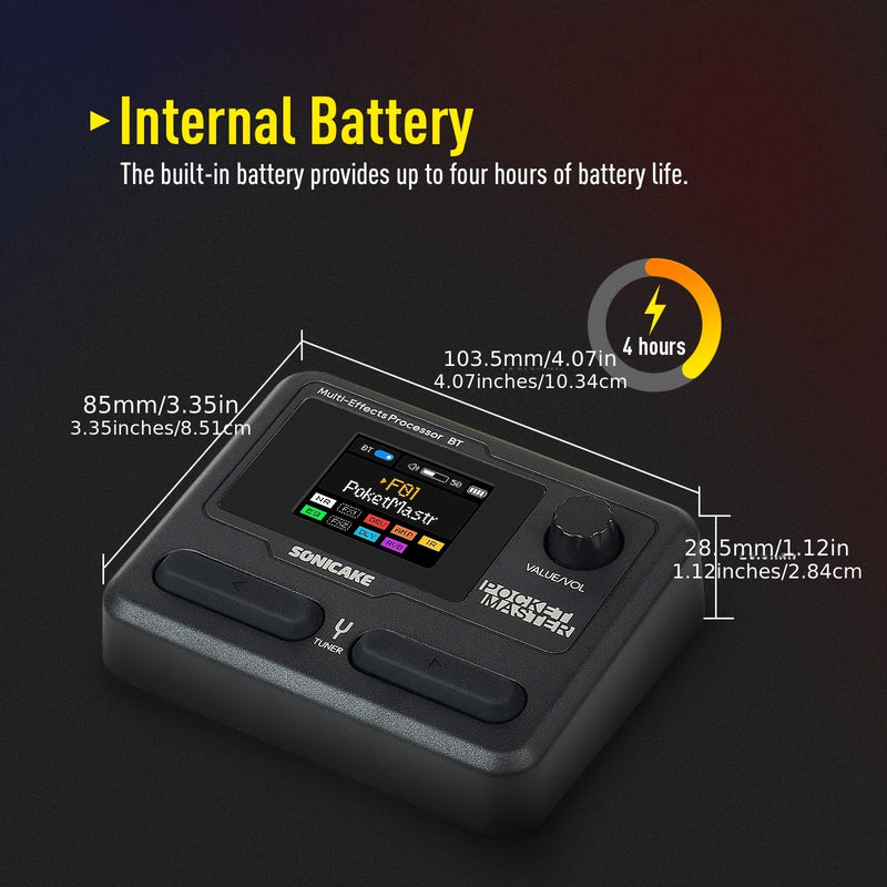Procesador de efectos múltiples para guitarra Pocket Master de SONICAKE - Simulación de gabinete IR, portátil con clip de cinturón, batería recargable por USB, formato de señal analógica, diseño blanco y transparente, procesador de efectos de guitarra |