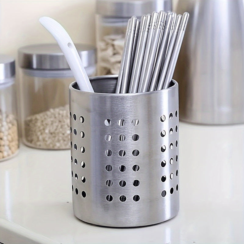 1pc Porta-utensilios de acero inoxidable multiusos para cocina - Caddy de metal apto para alimentos para palillos, cucharas, tenedores, cuchillos - Organizador de cubiertos para el hogar y uso comercial