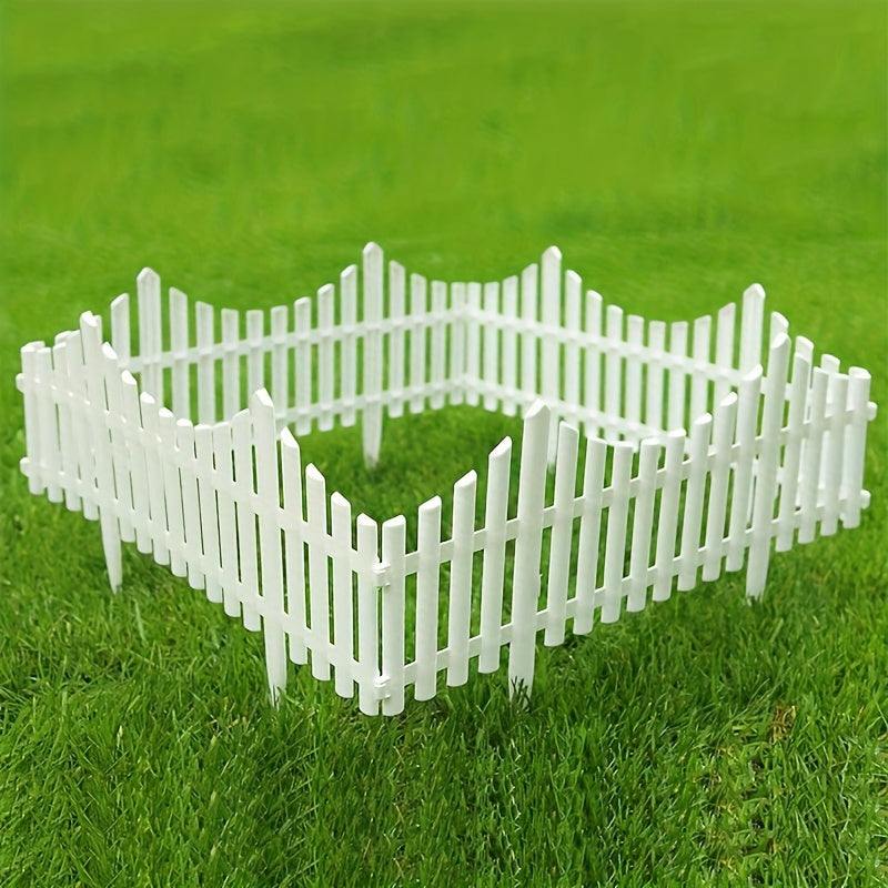8 piezas de valla de jardín blanca duradera de plástico - 96 pulgadas (243,84 cm) de estacas de borde de paisaje para césped, camas de flores y decoración de jardín, valla de patio al aire libre, frontera de plantas, decoración de otoño, valla de jardín