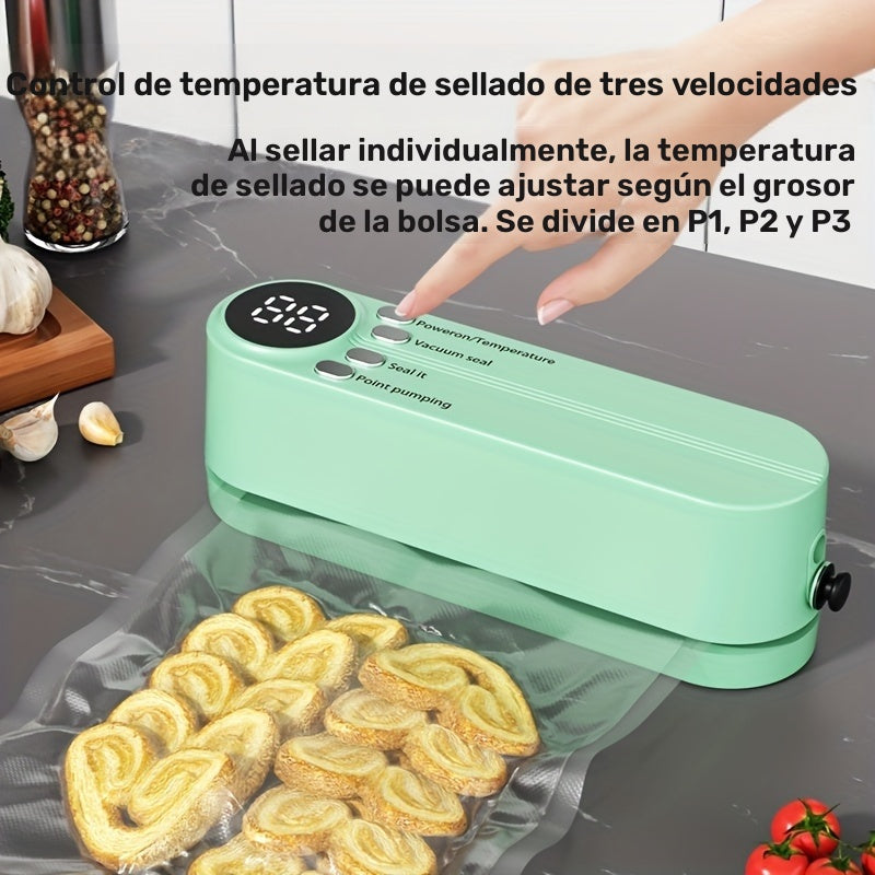 Sellador de vacío multifuncional con bomba rápida - Recargable por USB, batería de litio de 1200mAh, operación de un clic para sellado rápido de snacks, carne, frutas y verduras, dispositivo de conservación de alimentos de ahorro de espacio, ahorro de ve