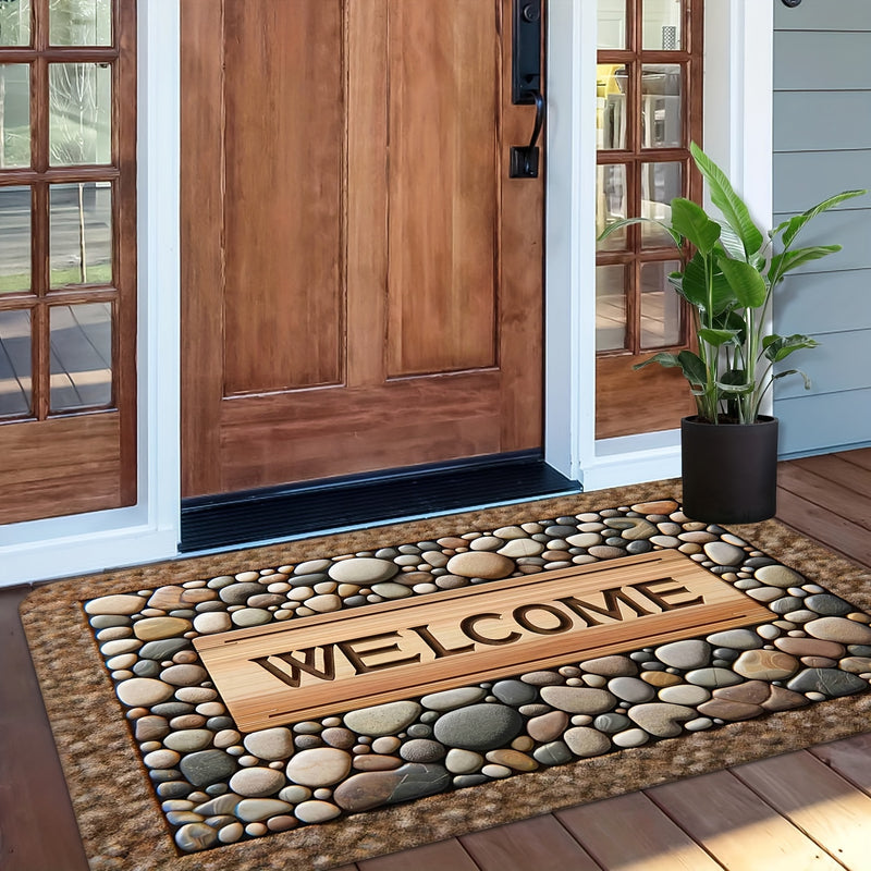 Tapete de bienvenida de piedra – Antideslizante, lavable, para entrada, decoración rústica de granja, material de poliéster duradero, ideal para uso en interiores/exteriores, tapete de bienvenida para interior | Estilo rústico de granja | Tapete lavable