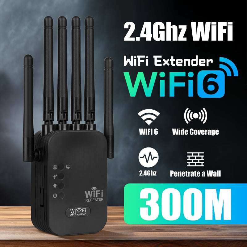 Momotor-WIFI Extensor - Amplificador de Señal WiFi 2.4GHz con 6 Antenas, Compatible con WIFI6-300Mbps y Puerto Ethernet - Adaptador sin varillas de Largo Alcance para Uso Doméstico