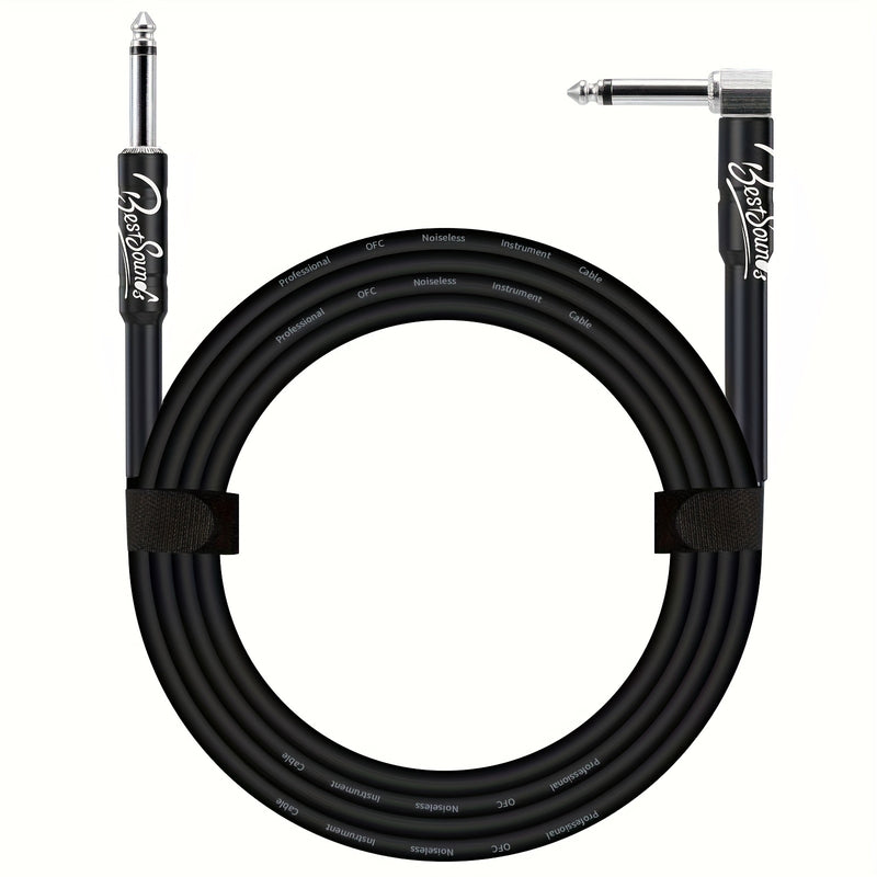 Cable de Guitarra Eléctrica Duradero de 10ft/20ft - Cable de Instrumento Macho a Hembra con Conectores de 1/4", Cable Redondo Flexible para Bajo, Teclado y Amplificador de Audio - Negro con Bandas de Goma Organizadoras, Accesorios para Guitarra Eléctrica