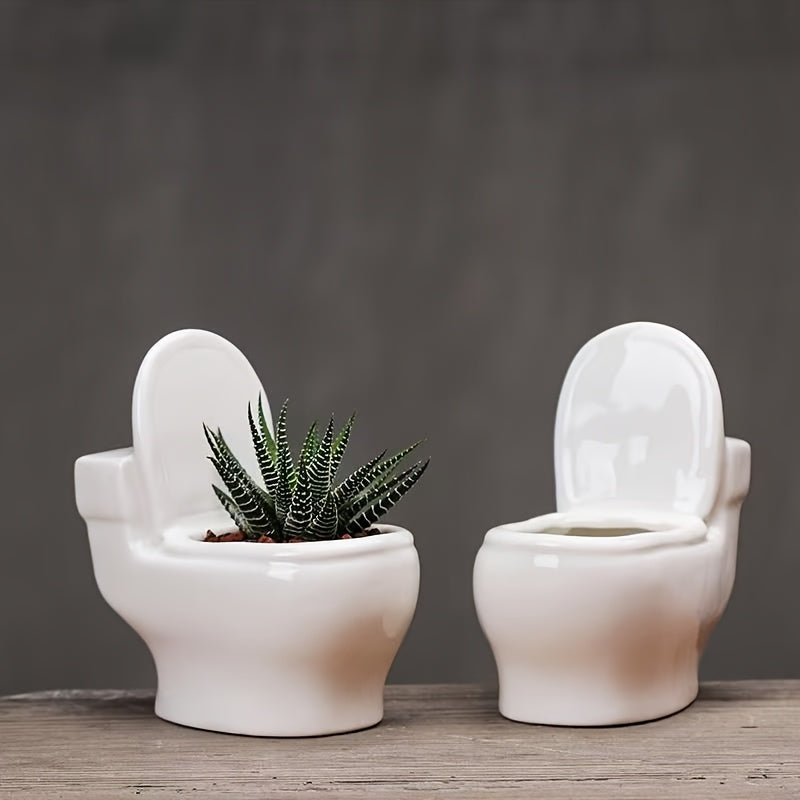 Maceta creativa de resina en forma de inodoro - Maceta blanca para suculentas y cactus con tapa, decoración única para el hogar en interiores y exteriores, para baño, cocina, jardín, decoración de baño.