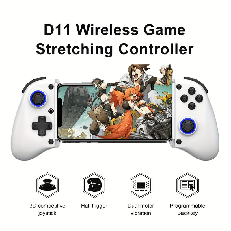 Controlador de juego móvil MAGIC BLOCK con joystick de efecto de campo, juego de palanca inalámbrica multiplataforma para inalámbrico 5.2, diseño ergonómico, prevención de tendinitis Turbo/Macro, palanca de juego telescópica de vibración dual (negro/blan