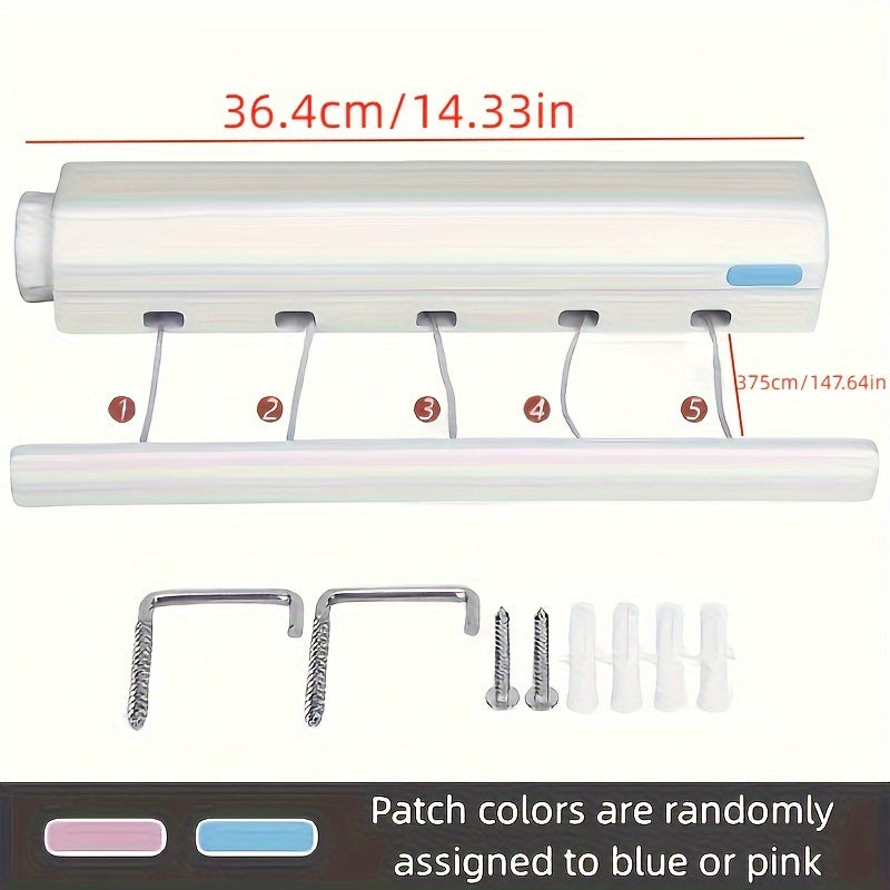 Cuerda retráctil para tender ropa de 3.75 metros, 5 líneas, invisible de plástico, para interior y exterior, con cepillo para lavandería, ideal para baño, dormitorio, balcón, sala o casa rentada, para secar ropa, pantalones, toallas y prendas encogibles,
