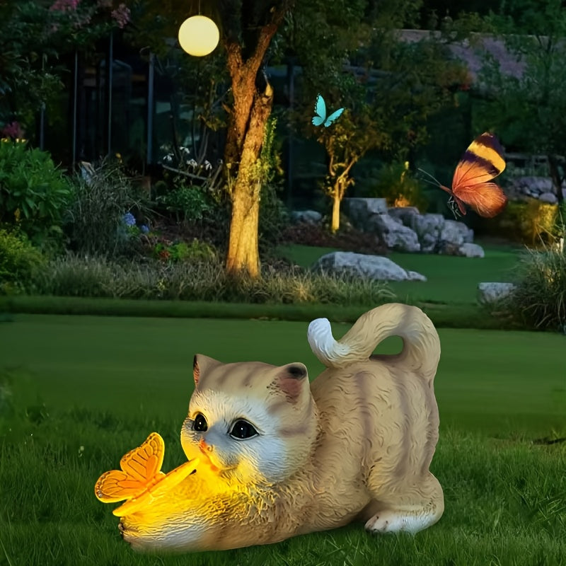 Luces solares para jardín, esculturas de mariposa y gato, luces decorativas para patios, senderos, césped, pasillos y terrazas, regalos para días festivos. Luz ambiental de gatito con LED