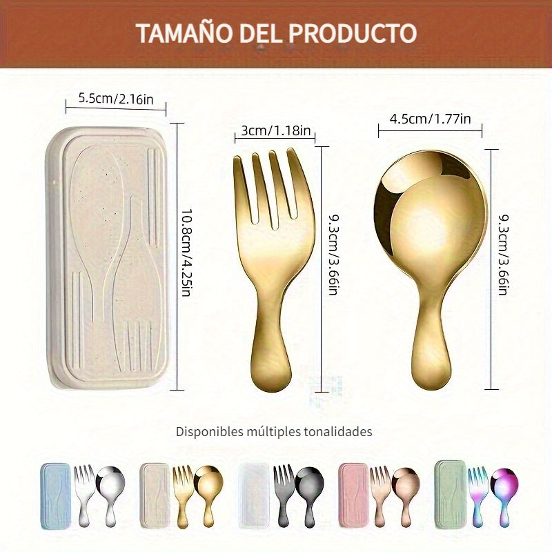 3pcs Portable Cutlery Set, Stainless Steel Short Handle Round Head Spoon Set, Mini Spoon and Fork Set, Boxed Stainless Steel Fork and Spoon Set, Small Round Spoon with Short Handle, Short Handle Round Head Spoon and Fork, Mini Ice Cream Spoon with Short