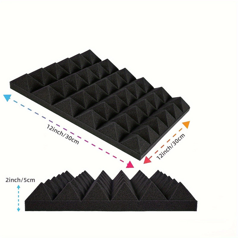12 piezas de paneles acústicos HERTBER negros, 30x30x5 cm, retardantes de llama, alta densidad, diseño piramidal fácil de instalar para salas de conferencias, oficinas, estudios de entrenamiento, estudios de grabación y cines en casa, paneles modulares a