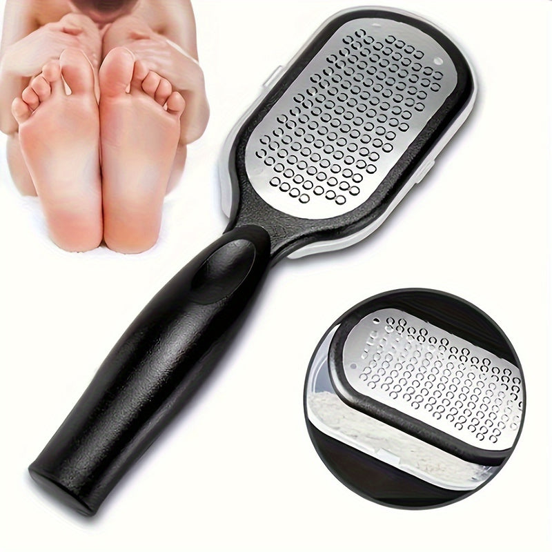 Lijadora de pies de acero inoxidable con caja de almacenamiento de piel muerta - Herramienta profesional de pedicura para eliminar la piel muerta en los pies, cortadores