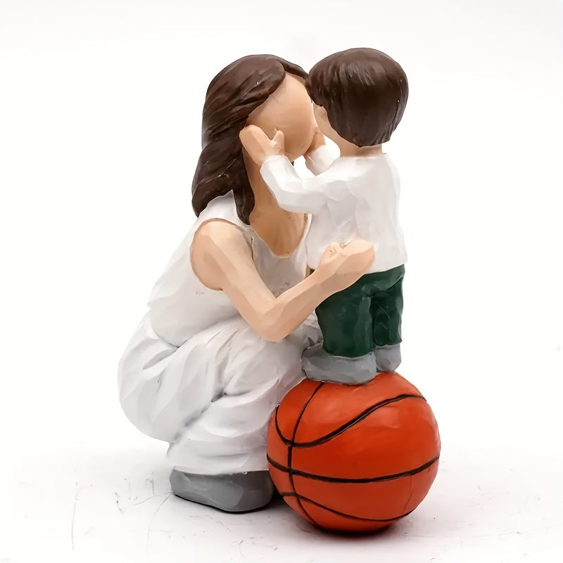 Estatua de Baloncesto Madre e Hijos en Resina | Decoración Temática del Amor para Salón y Dormitorio | Ideal para Bodas, Regalos para Jóvenes y Día de la Madre | No Requiere Energía