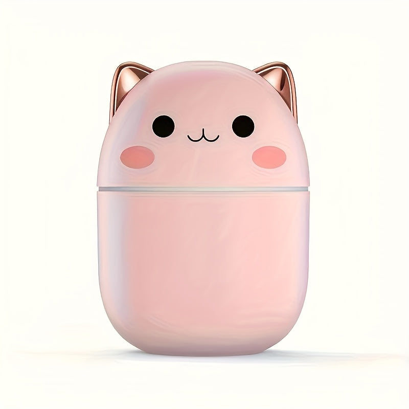 Humidificador Portátil USB de 8.45oz con Diseño de Gato Lindo & Difusor de Aceites Esenciales - Doble Niebla, Aroma y Control de Humedad para Coche, Oficina o Hogar, Rosa con Detalles Blancos, Facciónación de Alta Potencia, Material ABS, Humidificador de