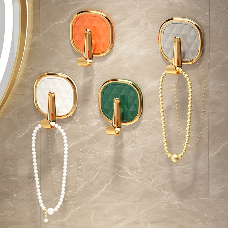 4 piezas de ganchos pegajosos de colores texturizados elegantes - Fáciles de instalar, sin taladro, colgadores de pared para ropa, toallas, batas - Accesorios modernos para baño para decoración del hogar, decoración de baño