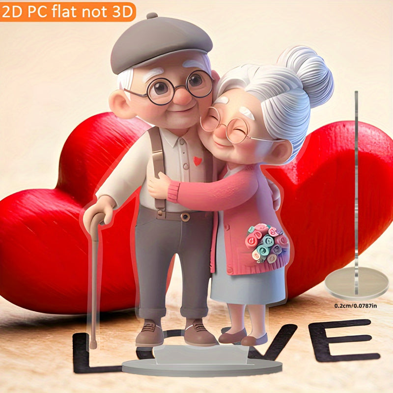 Adorno de Mesa Abrazo de Pareja Suave para Todas las Estaciones, Impresión Plana en 2D, Sin Necesidad de Energía, Regalo Ideal para Familia, Oficina, Dormitorio, Sala de Estar, Decoración Festiva, Figura de Pareja Anciana, Adorno Plano en 2D