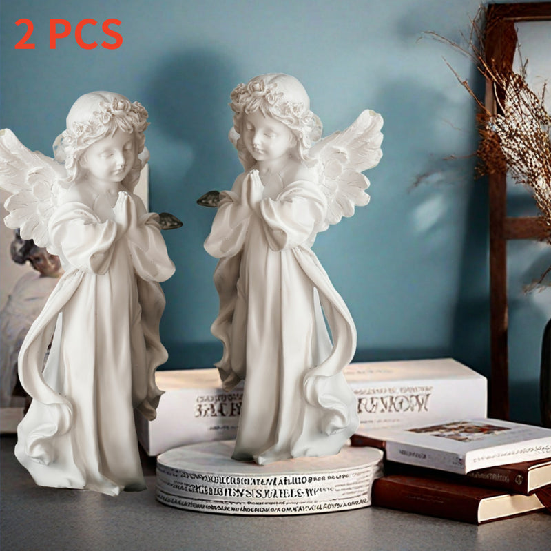 2 estatuas de ángel de resina, estilo retro con acabado blanco, decoración versátil para interiores y exteriores, ideal para decoración del hogar y Pascua, no requiere electricidad, acentos serenos para jardín y habitación, diseño elegante