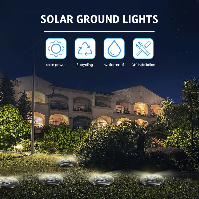 12/8 piezas de luces solares geográficas, 12 luces de disco solares LED, luz blanca, accesorios de iluminación para jardín, ideales para césped, patio, terraza, balcón y aceras