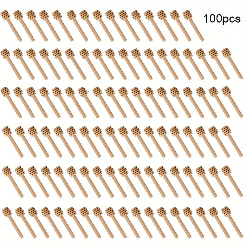 100pcs Mini Cuchara De Madera Para Miel, Mango Largo De Madera Para Miel, Suministros Para Tarros De Miel, Varilla Para Mezclar Té Con Leche, Herramientas Para Postres, Gadget De Cocina