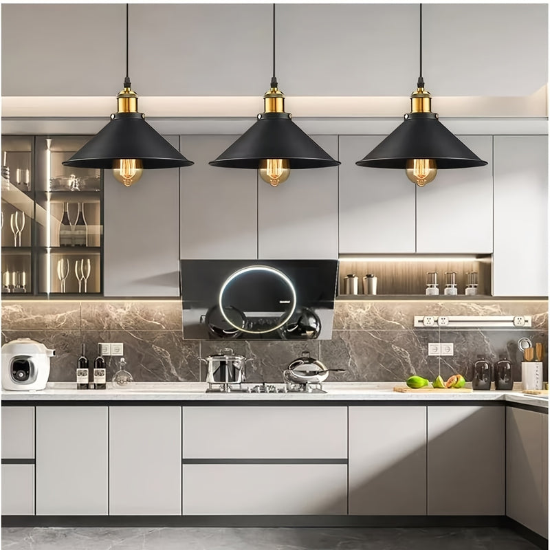 Conjunto de 3 lámparas colgantes de lujo nórdico retro moderno - luminaria de techo, instalación semienterrada, pantalla metálica desmontable, adecuada para mostrador de bar, comedor, cocina, sala de estar, hotel y otra iluminación comercial (sin bombill