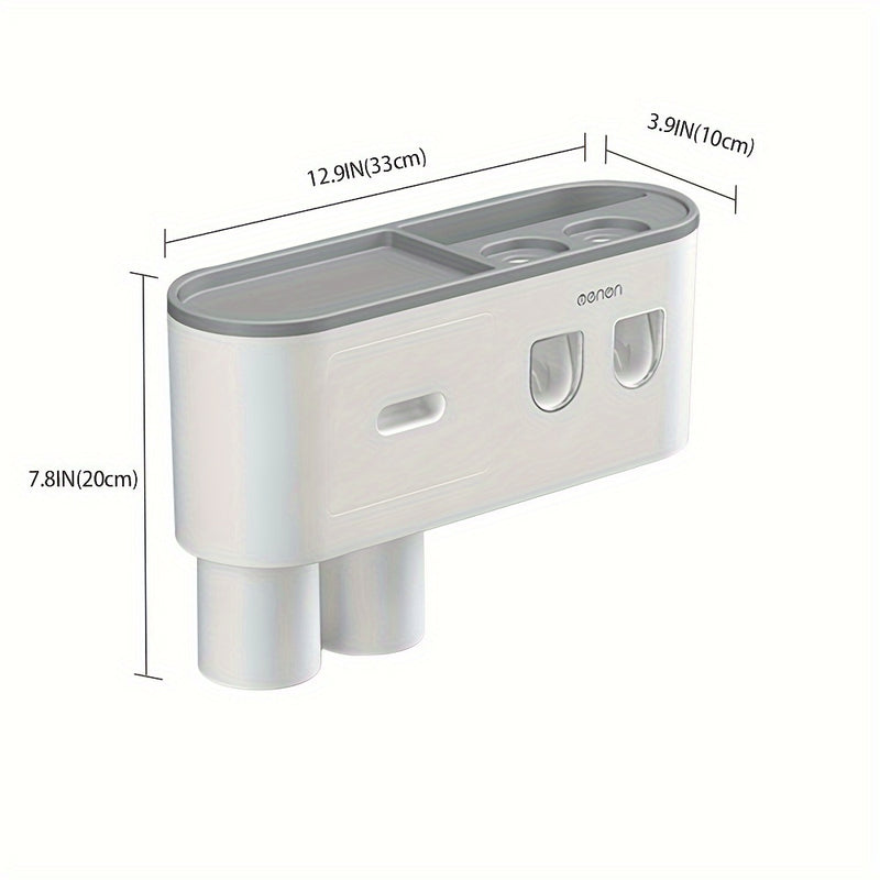 Soporte de Pared para Cepillos de Dientes con Dispensador Automático - 6 Ranuras, Vasos Magnéticos, Cajón para Cosméticos y Bandeja de Almacenamiento - Organizador de Baño Elegante en Negro