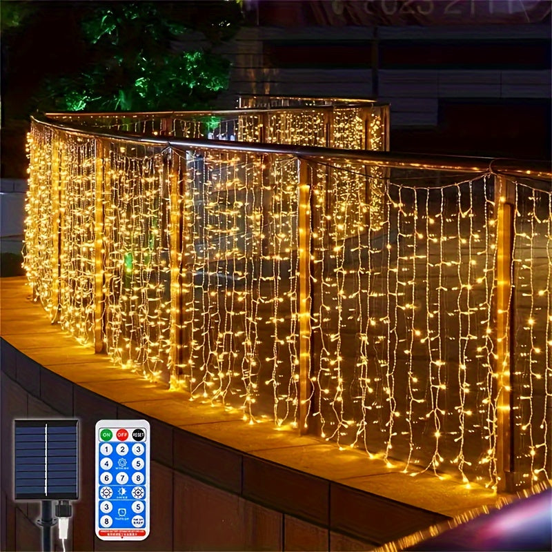 Luces de cascada con energía solar AMill - 59.98 metros x 7.19 metros, 216 luces LED, 8 modos con control remoto, perfectas para jardín, balcón, decoración de cumpleaños y bodas