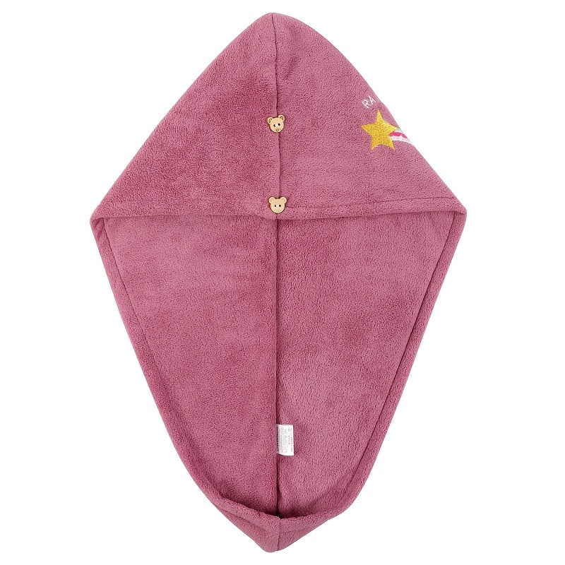 Toalla de Microfibra para el Cabello con Diseño de Dibujos Animados - Material Suave de Vellón Coral, Diseño Seguro de Asa Única, Gorro de Baño para Secar Cabello Mojado, Accesorio Ideal para Baños en Autocaravanas