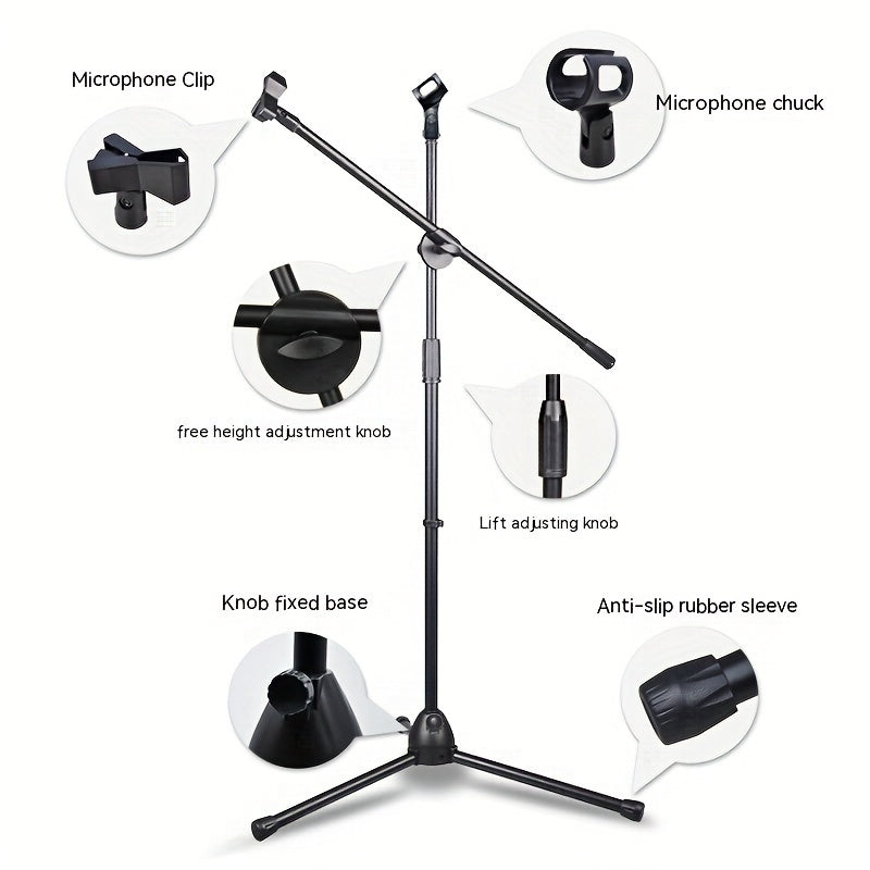 Soporte de Micrófono Profesional Ajustable para Suelo para Karaoke y Transmisión en Vivo - Diseño Resistente de Material PC con Agarres Gomados, Altura Ajustable, Ideal para Estudios Caseros y Actuaciones En Vivo, Micrófono para Cantar