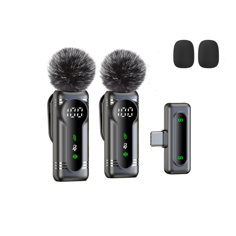 Microfono sin varillas Lavalier Dual Set Plug & Play con Montaje Magnético, Cancelación de Ruido, Funciones de Silencio y Reverb, Alcance de 30m, Indicador de Batería para YouTube, Podcasts y Grabaciones de Video