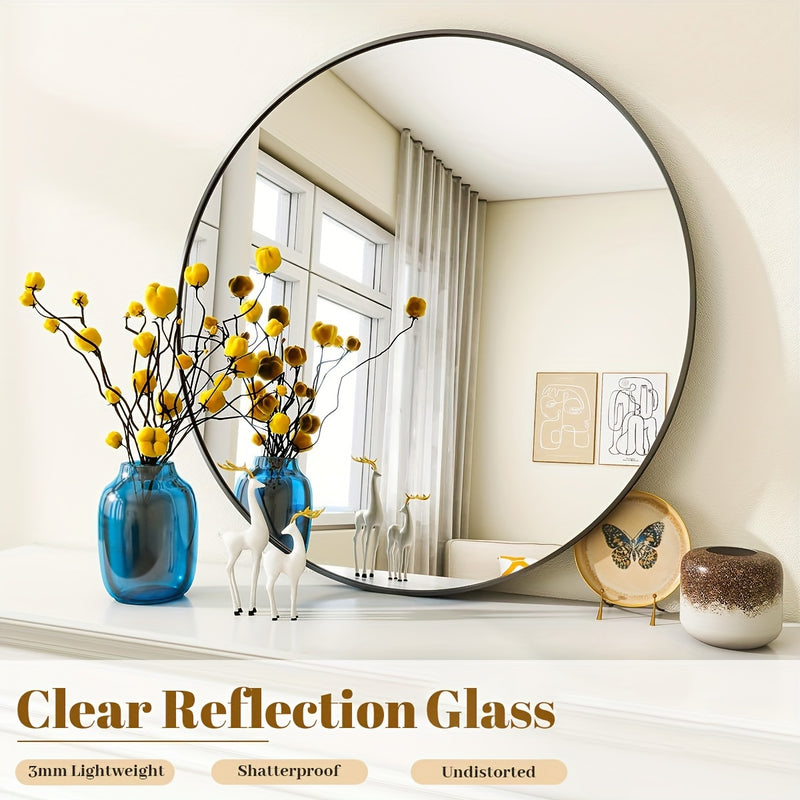Espejo redondo de tocador de 20 o 60.96 cm con marco metálico negro y dorado, vidrio irrompible, espejo decorativo para pared, ideal para baño, dormitorio, pasillo o sala, regalo perfecto para Navidad o Halloween