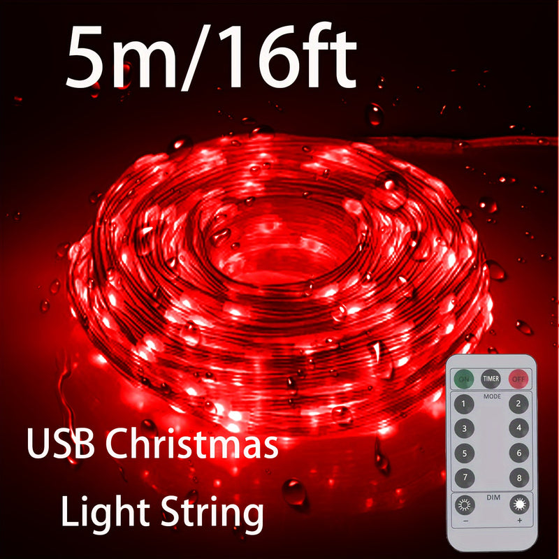 Luces de cadena LED alimentadas por USB con control remoto - Resistente al agua, velocidad de parpadeo ajustable, versátiles para ambiente festivo, decoración de patio y jardín - 4.88/15.24/30.48/50.29 metros Luces de hada de Navidad rojas