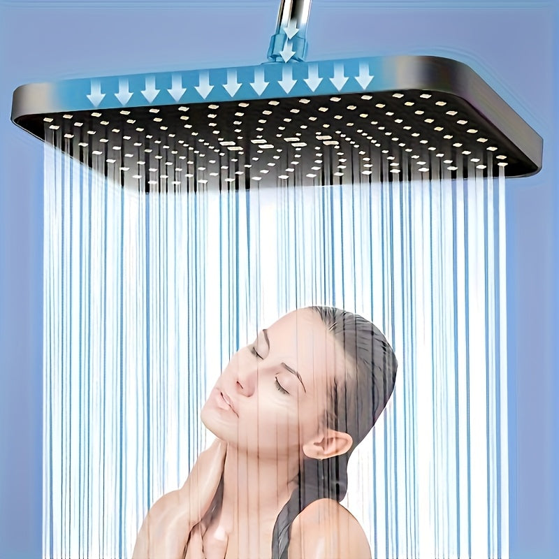 1 pieza, cabeza de ducha de pared de gran tamaño de alta presión - Diseño moderno de plástico negro, 304X118mm, cubrimiento completo del cuerpo con flujo de agua uniforme, fácil de instalar para el baño del hogar, soporte de cabeza de ducha, accesorios d