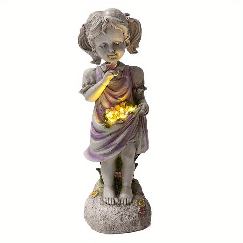 Elegante escultura solar con efecto luminoso para niñas - Estatua de jardín de resina, ideal para decoración al aire libre e interior, regalo perfecto para el Día de la Madre, San Valentín, Acción de Gracias, graduación, decoración del Día de la Madre |