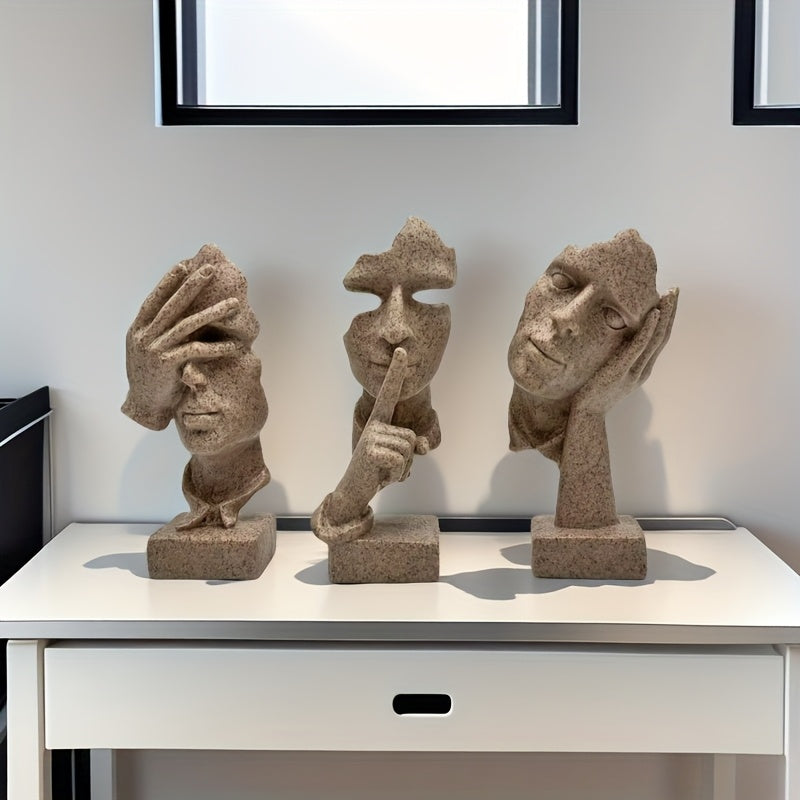 3 piezas de máscaras decorativas artesanales europeas, figuras abstractas simples, escultura para sala de estar u oficina