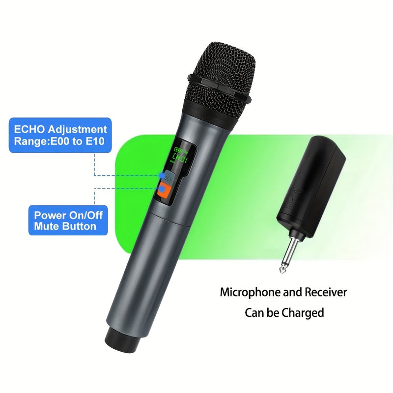 Sistema de Micrófono Dinámico sin varillas Recargable Doble con Botón de Eco/Silencio para Karaoke en Casa y Reuniones
