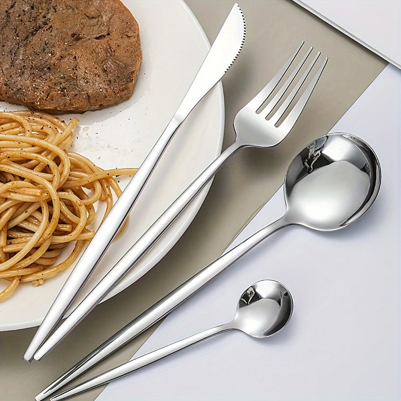 1 Juego De 16 Piezas, Cubiertos Portugueses De Acero Inoxidable, Incluye Cuchillos, Tenedores, Cucharas Y Cucharas De Postre Para 4, Ideal Para Fiestas Y Uso Diario