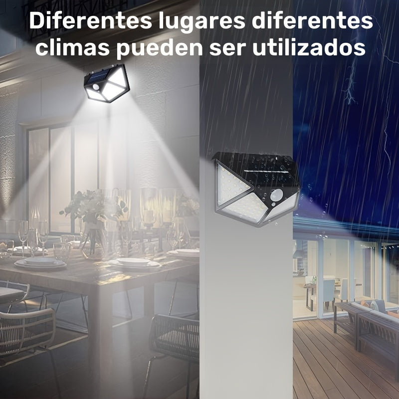 1 pieza de 100 luces solares para pared con sensor de movimiento, encendido automático para exteriores, iluminación de 4 lados para valla de jardín, iluminación de sendero de varios modos